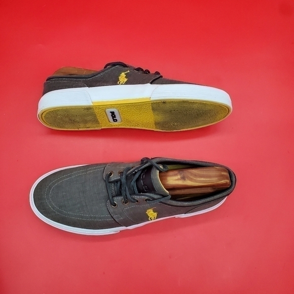 Polo Ralph Lauren Faxon Low Sneakers Men's 9D Shoes Grey Yellow - Picture 11 of 11